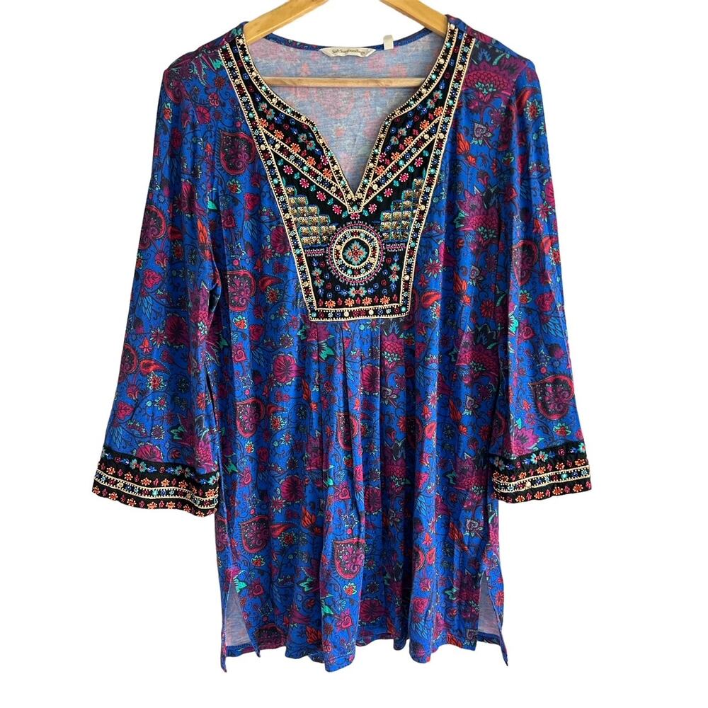 Soft Surroundings Medium Boho Paisley Beaded Embroidered Tamuri Tunic Top Blouse